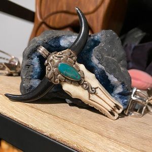 Southwestern sterling silver antler and turquoise pendant Longhorn